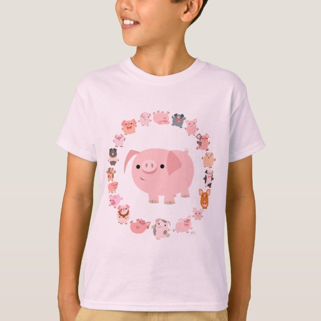 Bonita Cartoon Pig Mandala Crianças Camiseta (Frente)