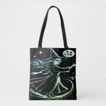 Bonita e moderna bruxa verde tote bag