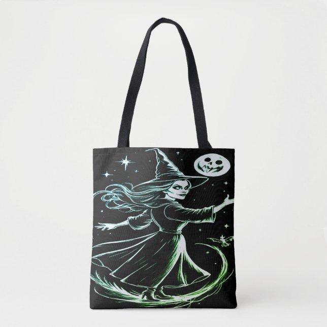 Bonita e moderna bruxa verde tote bag (Frente)