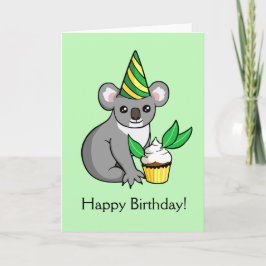 Bonita Koala com Bolo Desenhando Feliz Cartão de A