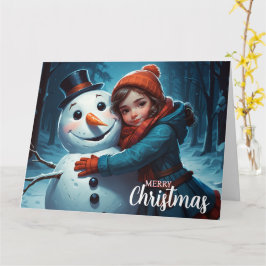 Bonita Menina E Cartão De Natal De Neve