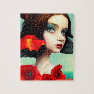 Bonita Mulher Com Flores De Vassoura Quebra-cabeça