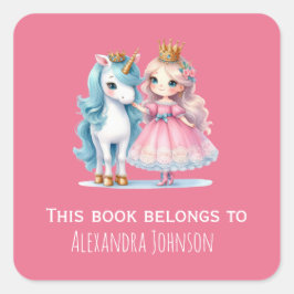 Bonita Princesa e Unicórnio Rosa Etiquetas
