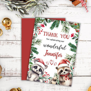 Bonita Raccoon Natal 2° Cartões de agradecimentos