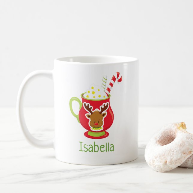 Bonita Reindeer Hot Cacau Personalizado Caneca de  (Com Donut)