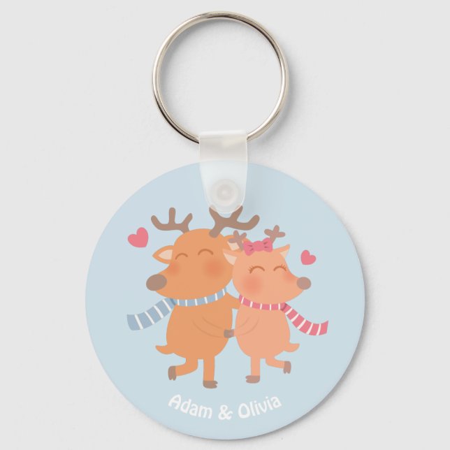 Bonita Reindeer no Amor Chaveiro Romance de invern (Frente)