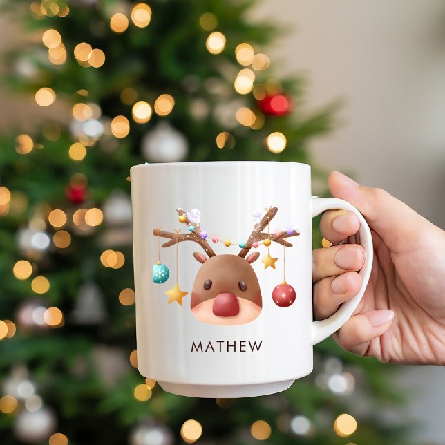 Bonita Reindeer Personalizada Caneca de Natal (Cute Reindeer Personalized Christmas Mug)