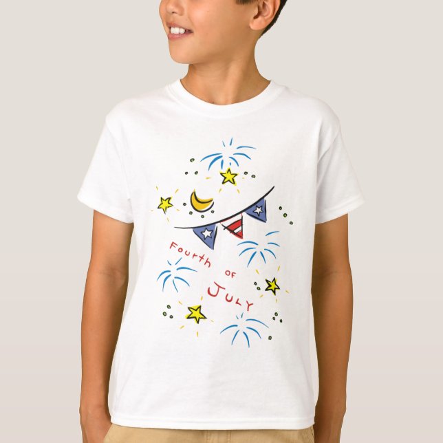 Bonito 4 de julho Banner Fireworks Camisetas (Frente)