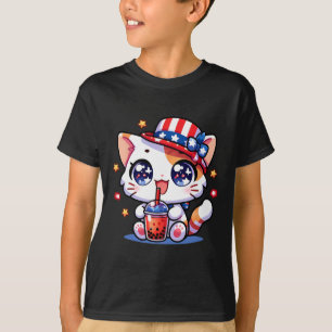 Bonito 4 De Julho Gato Camisa Meninas Crianças Kaw