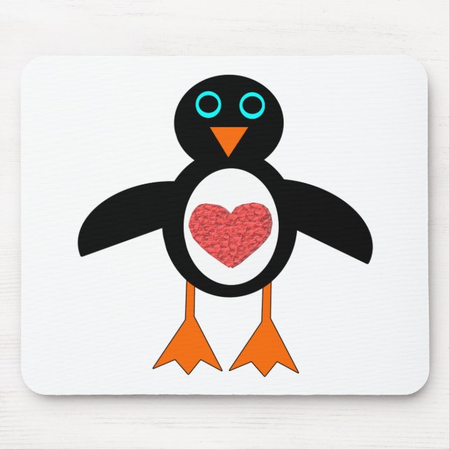 Bonito Amor Coração Pinguim Pinguin Mousepad (Frente)