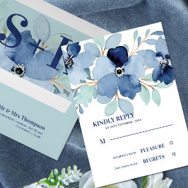 Bonito Aquarela Azul Estale Casamento Floral RSVP