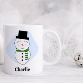 Bonito boneco de neve com caneca de Natal verde