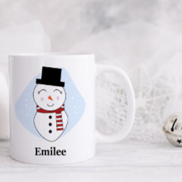 Bonito boneco de neve com caneca de Natal vermelha