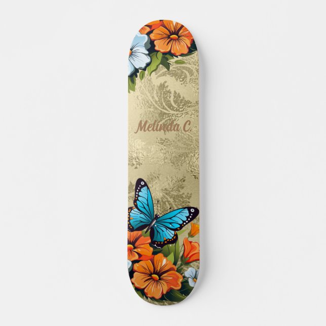 Bonito Cabeça de Skate de Borboleta Floral (Frente)