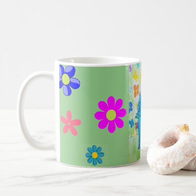 Bonito caneca de gato com flor (Com Donut)
