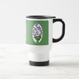 Bonito Caneca de viagem Verde e Branca, Violetas
