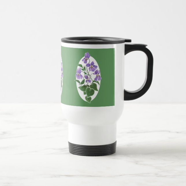 Bonito Caneca de viagem Verde e Branca, Violetas (Direita)