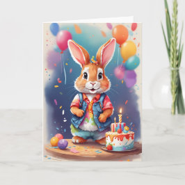 Bonito, coelhinho sorridente celebrando | Cartão