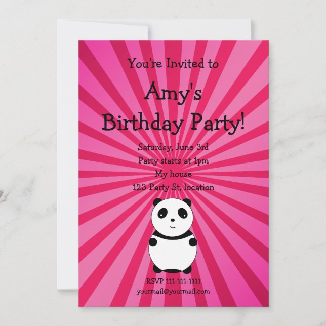 Bonito convite de aniversário para panda (Frente)