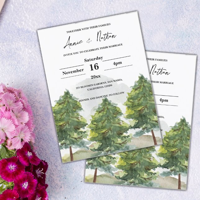 Bonito Convite de casamento de Paisagem de Árvores (Pretty Watercolor Trees Landscape Wedding Invitation)