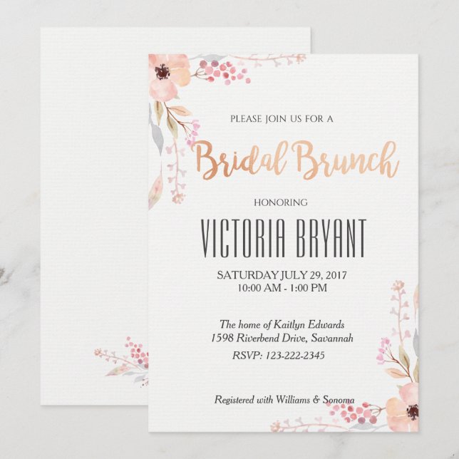 Bonito Convite Floral Bridal Brunch (Frente/Verso)