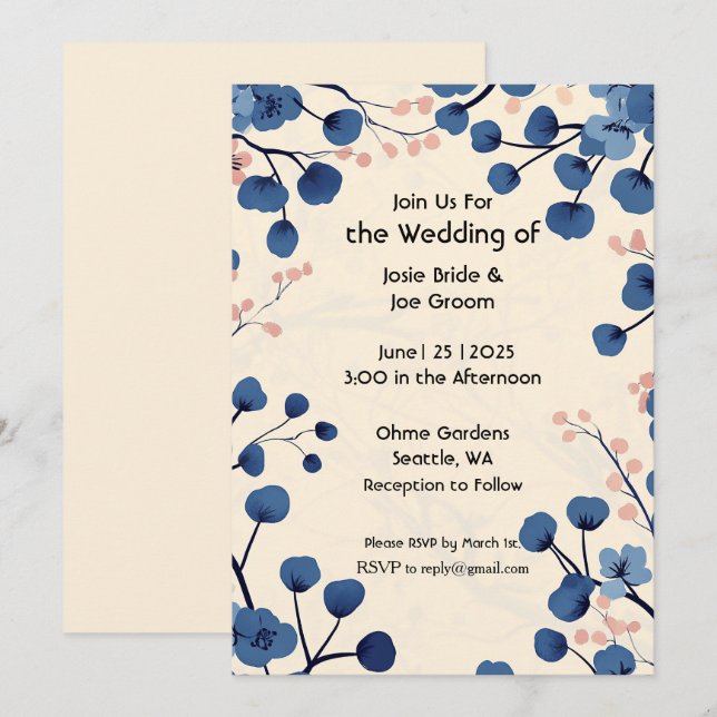 Bonito convite para o casamento da cereja azul (Frente/Verso)