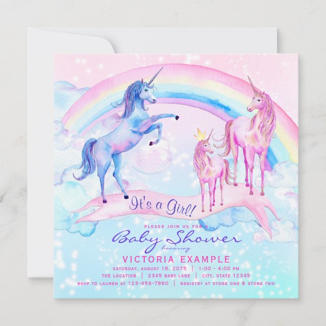 Bonito convites para bebês do Unicorn (Frente)