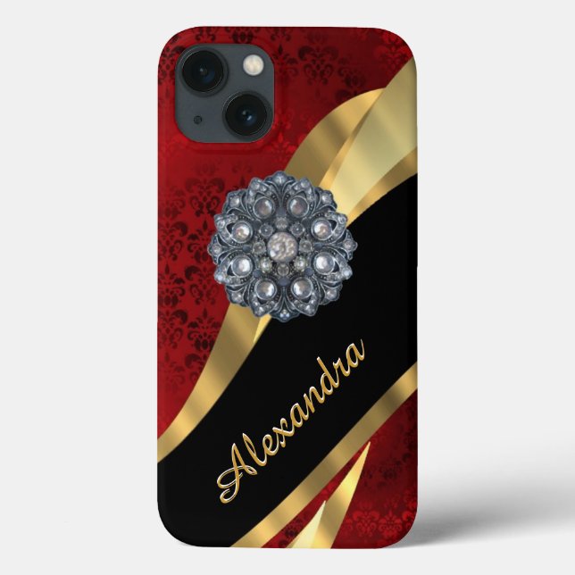 Bonito cor damasco vermelha elegante personalizada (Verso)
