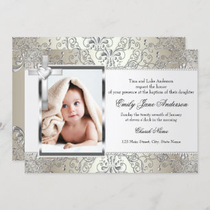 Bonito Damask Cross Fotografia Baptism Convite