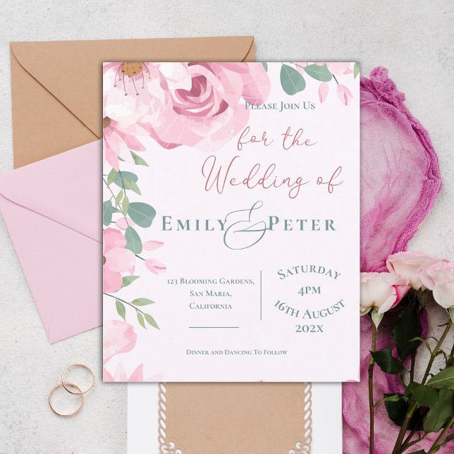 Bonito e bonito convite para o casamento Florais R (Cute Pretty Blush Pink Florals Wedding invitation)