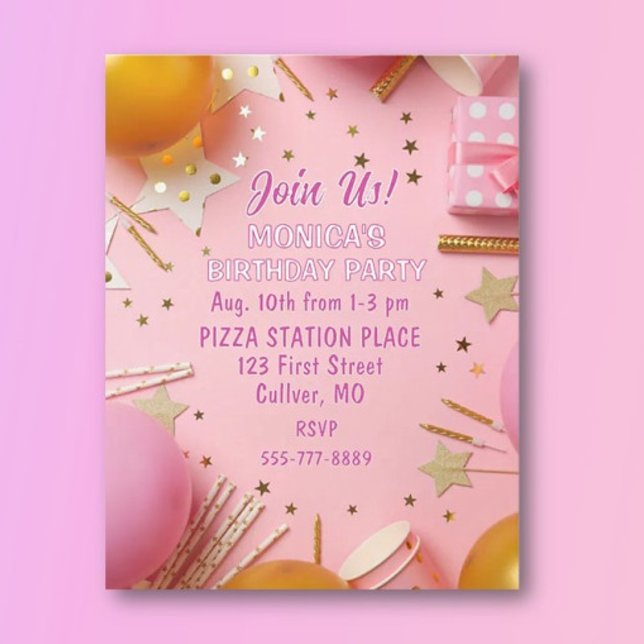 Bonito e Rosa! Convite de Aniversário Personalizad (Criador carregado)