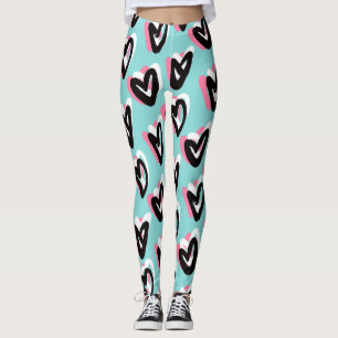 Bonito em Leggings de Coração Gráficas Cor-de-Rosa