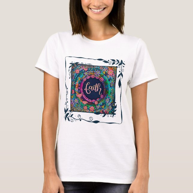 Bonito Faith Folhas Florais Inspirividade T-Shirt (Frente)
