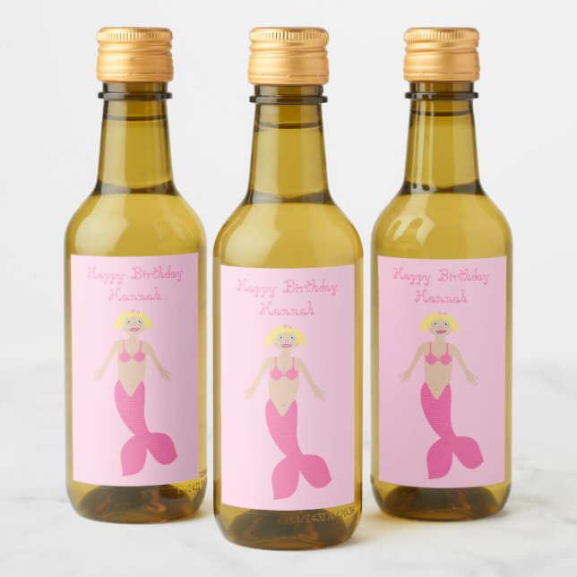 Bonito Fantasia Rosa, Sereia, Personalizada (Garrafas)
