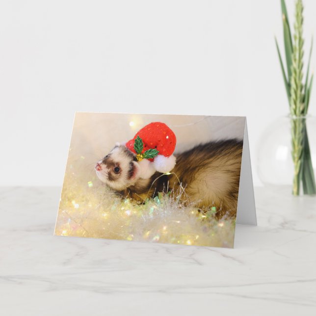 Bonito Ferret No Cartão De Natal De Papai Noel (Frente)