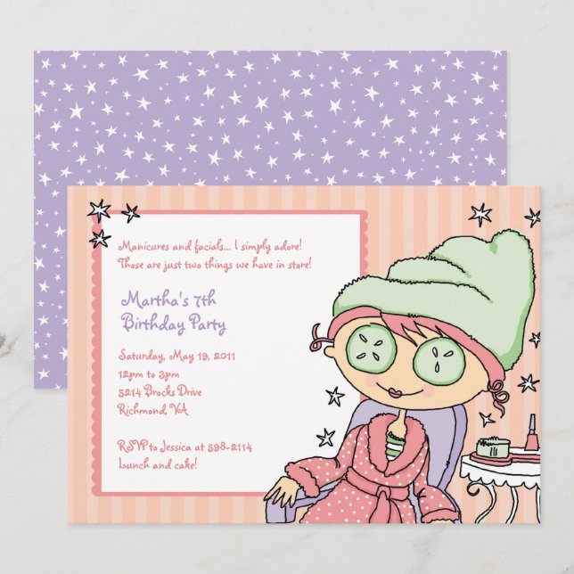 Bonito Festa de Manicure de Convites para Rapariga (Frente/Verso)