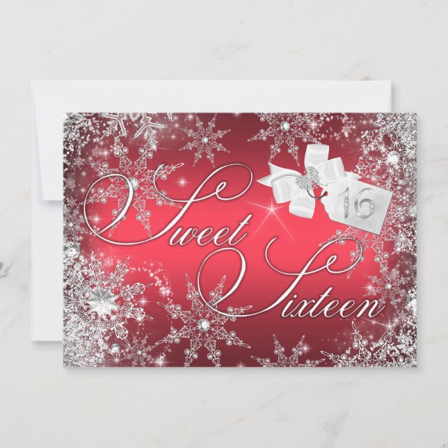 Bonito Floco de Neve Vermelho Doce 16 Convite (Frente)