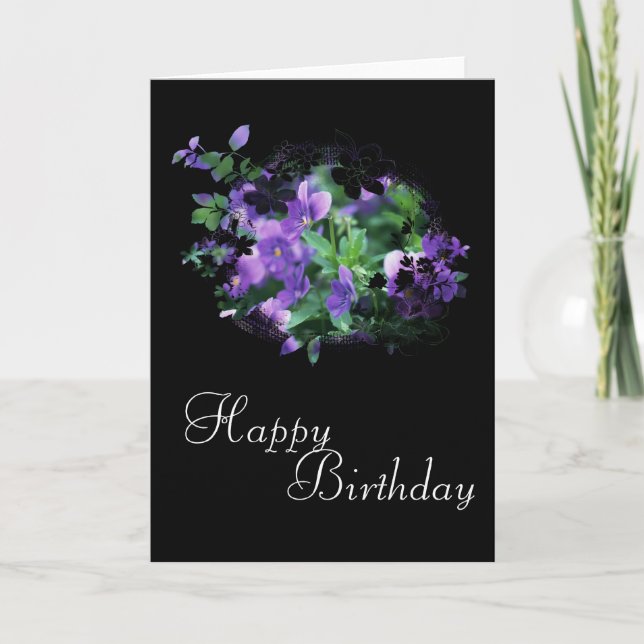Bonito Flores Roxas Feliz Cartão de Aniversário De (Frente)