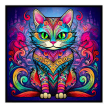 Bonito Gato Com Mandala design Poster