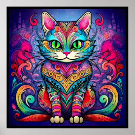 Bonito Gato Com Mandala design Poster