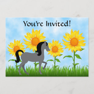 Bonito girassol e Convite de aniversário de cavalo