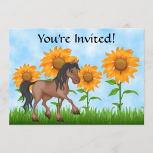 Bonito girassol e Convite de aniversário de cavalo