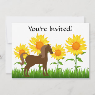 Bonito girassol e Convite de aniversário de cavalo