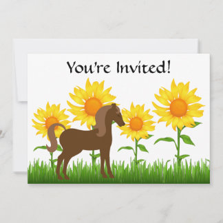 Bonito girassol e Convite de aniversário de cavalo