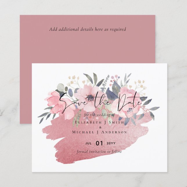 Bonito Girly Rosegold Floral Glam Wedding (Frente/Verso)