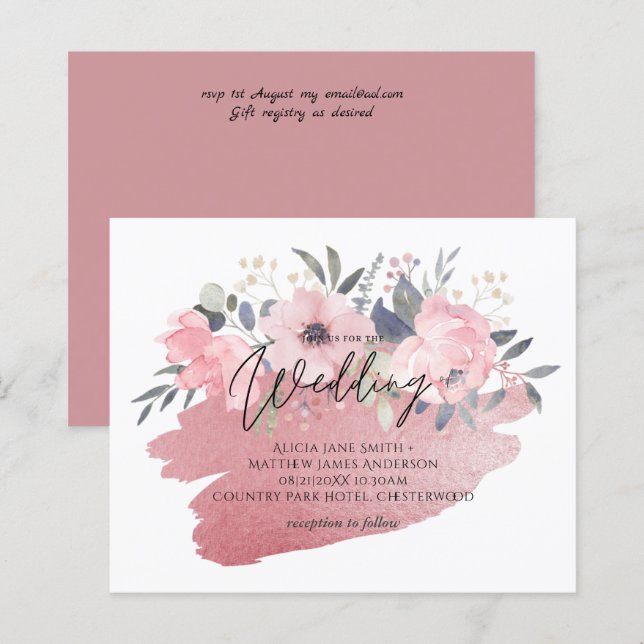 Bonito Girly Rosegold Floral Glam Wedding (Frente/Verso)