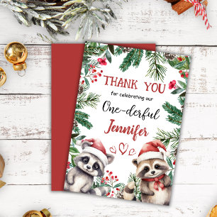 Bonito guaxinim Natal 1º Cartões de agradecimentos