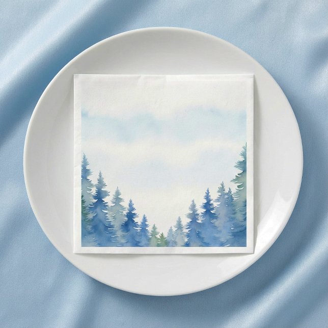 Bonito inverno pinheiros azuis guardanapo de casam (Pretty winter blue pine trees wedding napkin.)