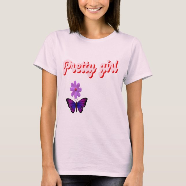 Bonito Menina Camiseta feminina design simples de  (Frente)