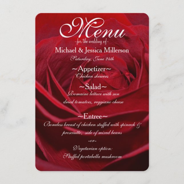 Bonito Menu de Casamento de Rosa vermelha (Frente)